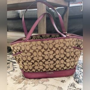 Coach Signature Canvas Tote - Brown and Pink